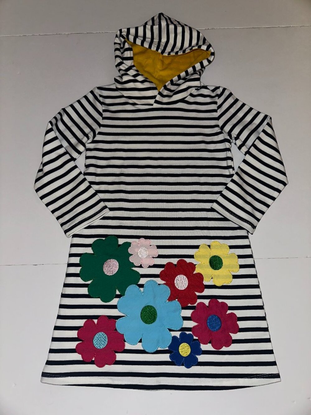 HOODIE DRESS or COVERUP 8/10 girls striped with applique flowers
